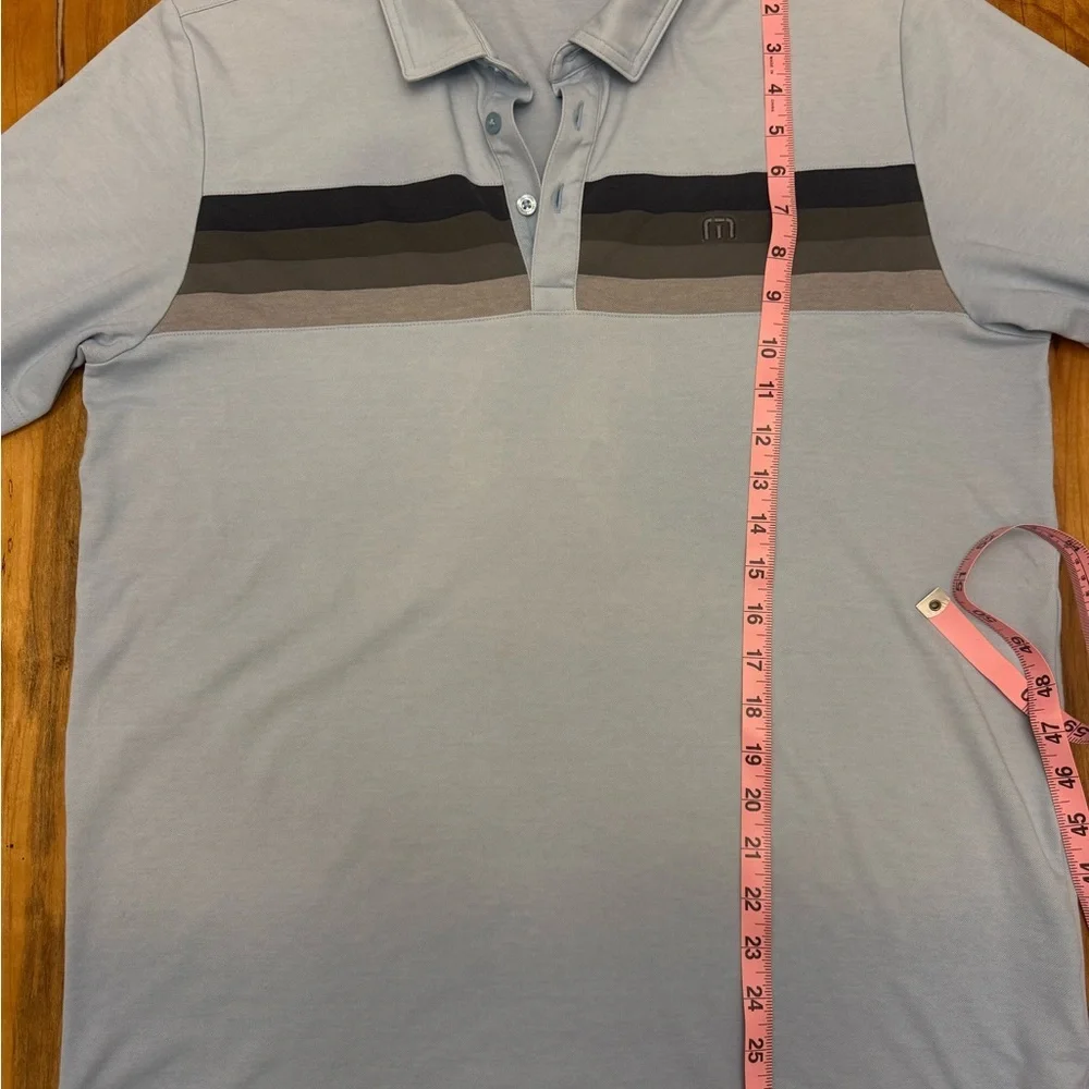 TravisMathew Golf Polo Shirt Mens Large Blue Stripe Performance Pima Cotton - Picture 3 of 9